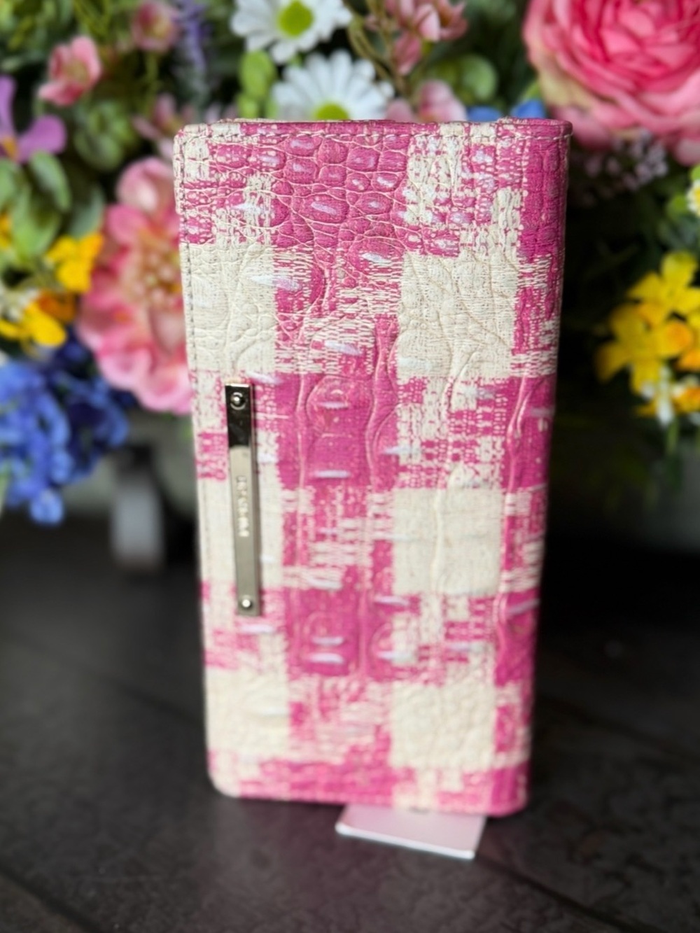 Brahmin Ady Wallet Empower Sakura Genuine Leather NWT pink  plaid houndstooth - Picture 3 of 8